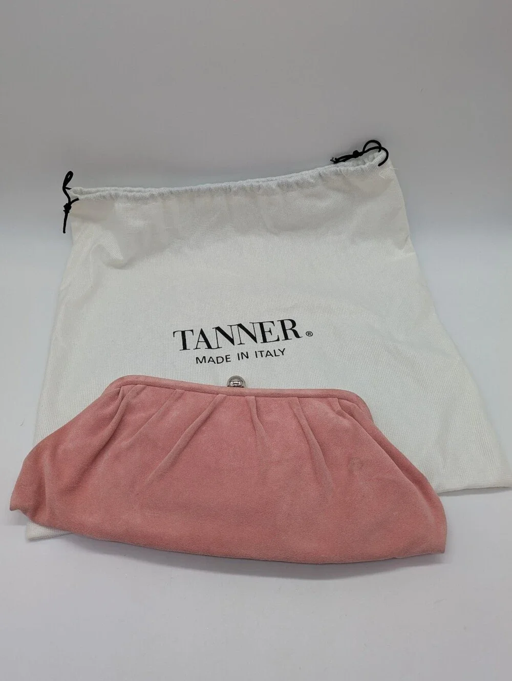 Tanner Pink Suede Leather Kiss Lock Clutch Purse
